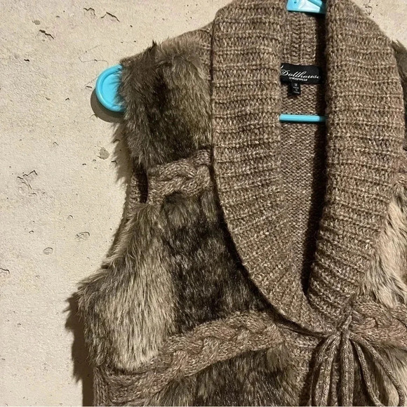 Dollhouse Faux Fur Knit Wool Blend Cropped Fringe Vest Women's M Boho Layers - Picture 2 of 9